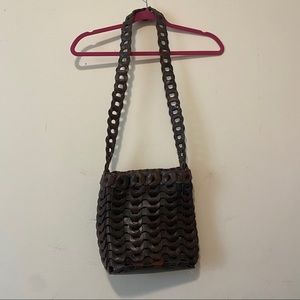 Brown leather weave shoulder bag/ crossbody